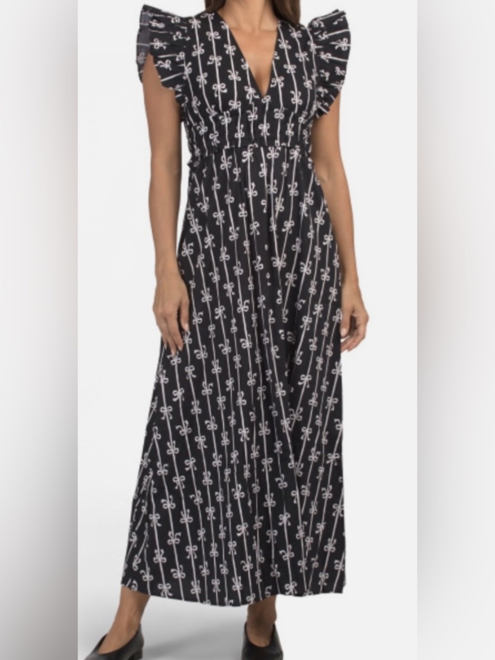 SAIL TO SABLE Bow Ruffle Shoulder Maxi Dress NWT SZ XL